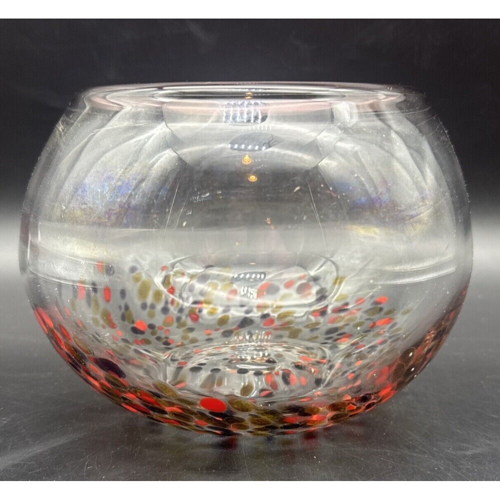 Hand Blown‎ Multi Color Confetti Glass Fish Bowl Planter Vase Console Bowl 6”
